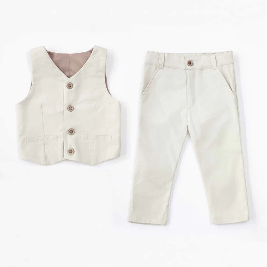 Conjunto (Chaleco+pantalón) beige claro gabardina liviana