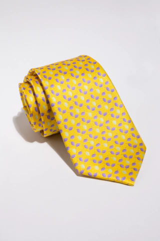 LEAVES - YELLOW - SILK PRINTED PREMIUM NECKTIES 7 CM ( 28)