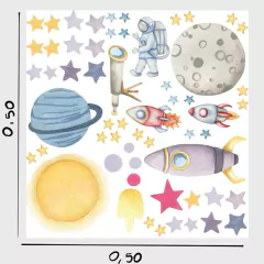PLANETAS Y COHETES 50 cm x 50 cm - comprar online