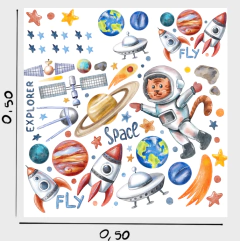 ASTRONAUTA GATITO, COHETES Y PLANETAS 50 cm x 50 cm - comprar online