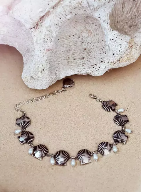 Tornozeleira Mini Pérolas e Conchas