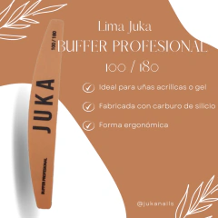 Lima Juka buffer profesional 100/180 para uñas acrílicas o gel con forma ergonómica y fabricada con carburo de silicio