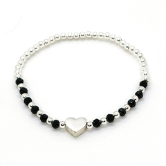 Pulsera Pecas c/Corazón Plata > Plata #3 + Cristal #3