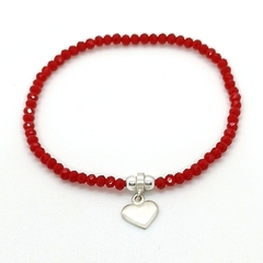 Pulsera Cristal #2 Rojo Con Dije Mini Amor