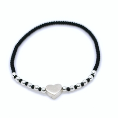 Pulsera Pecas c/Corazón Plata > Mostacilla Checa + Plata #3