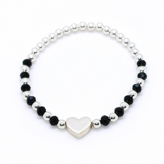 Pulsera Pecas c/Corazón Plata > Plata #4 + Cristal #4