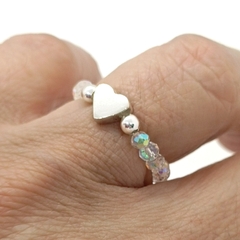 Anillo De Cristal #3 Boreal + Corazón Plata