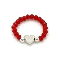 Anillo De Cristal #3 Rojo + Corazón Plata