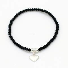 Pulsera De Cristal #2 Negro + Dije Mini Amor