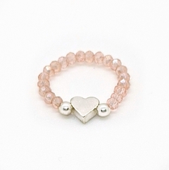 Anillo De Cristal #3 Salmón + Corazón Plata