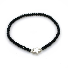 Pulsera De Cristal #3 Negro + Estrella Plata