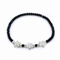 Pulsera Gloria > Cristal #3 Negro + Estrellas Plata