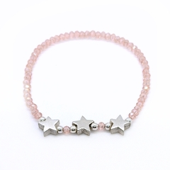 Pulsera Gloria > Cristal #3 Salmón + Estrellas Plata