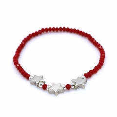 Pulsera Gloria > Cristal #3 Rojo + Estrellas Plata