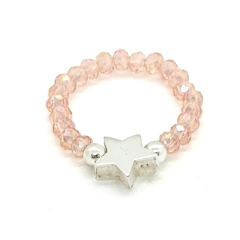 Anillo De Cristal #3 Salmón + Estrella Plata