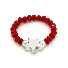 Anillo De Cristal #3 Rojo + Estrella Plata