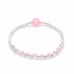 Pulsera Pecas > Plata #3 + Cristal #4 Salmón + Cuarzo Rosa #8