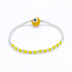 Pulsera Pecas > Plata #3 + Cristal #3 Amarillo + Ojo Turco Amarillo Grande