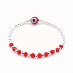 Pulsera Pecas > Plata #3 + Cristal #4 Rojo + Ojo Turco Rojo Grande