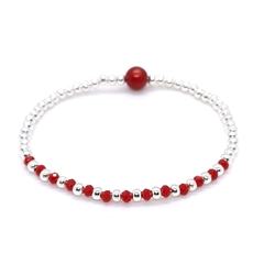 Pulsera Pecas > Plata #3 + Cristal #3 Rojo + Coral #8
