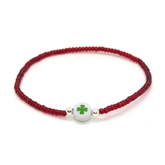Pulsera Good Luck > Mostacillas Checas Rojas + Trébol