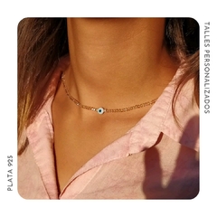 Collar Corto Mono > Cristal #2 Salmón Transparente + Ojo Turco Celeste - comprar online