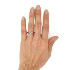 Anillo De Cristal #2 Rojo + Ojo Turco Celeste - tienda online