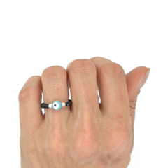 Anillo De Cristal #3 Negro + Ojo Turco Celeste - tienda online