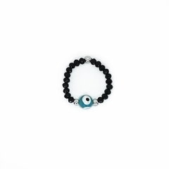 Anillo De Cristal #3 Negro + Ojo Turco Celeste - AMALO