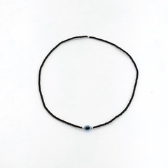 Collar Corto Mono > Mostacilla Checa Negra + Ojo Turco Celeste