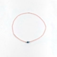 Collar Corto Mono > Cristal #3 Salmón + Ojo Turco Celeste