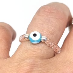 Anillo De Cristal #3 Salmón + Ojo Turco Celeste