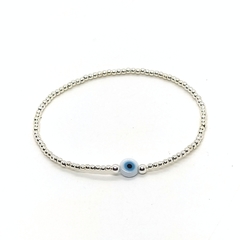 Pulsera Con Cuentas De Plata #2 + Ojo Turco Celeste