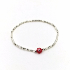 Pulsera Con Cuentas De Plata #2 + Ojo Turco Rojo