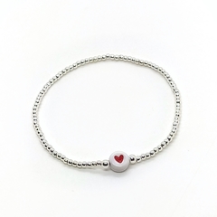 Pulsera Con Cuentas De Plata #2 + Corazón Rojo