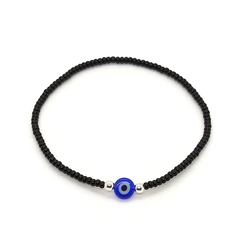 Pulsera Mostacilla Checa Negra + Ojo Turco Azul Chato