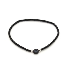 Pulsera Mostacilla Checa Negra + Ojo Turco Negro Chato