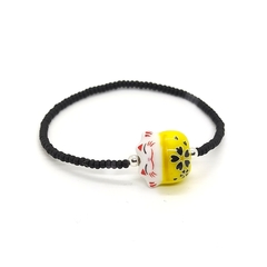 Pulsera Neko Amarillo + Mostacilla Checa Negra Mate (Ed. Limitada)