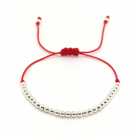 Pulsera De Hilo Rojo Con Cuentas De Plata #3