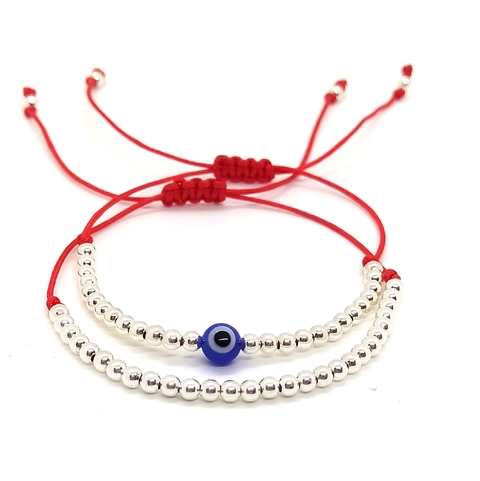 Mix Amelie: 2 Pulseras de Hilo, ojo turco y Plata