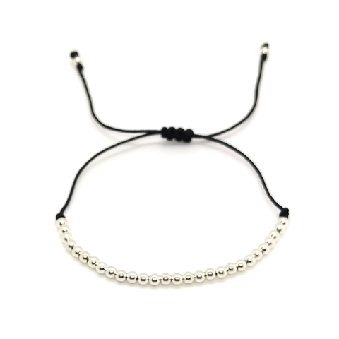 Pulsera De Hilo Negro Con Cuentas De Plata #3