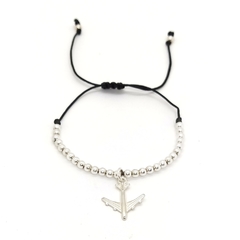 Pulsera Hilo de seda Con Cuentas De Plata #3 + Dije Viaje