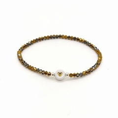 Pulsera Cristal #2 Dorado Tornasol + Corazón Dorado