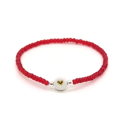 Pulsera Cuore > Mostacilla Checa Roja + Corazón Dorado