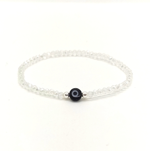 Pulsera Cristal #2 Transparente + Ojo Turco Negro