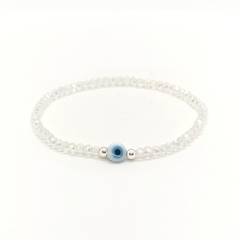 Pulsera Cristal #2 Transparente + Ojo Turco Celeste