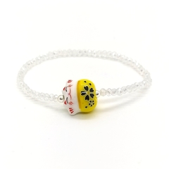 Pulsera Cristal #2 Transparente + Neko Amarillo