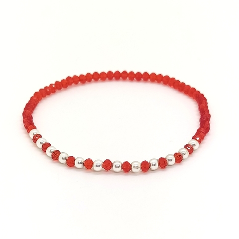 Pulsera Pecas > Cristal #2 Rojo c/Cuentas De Plata #3