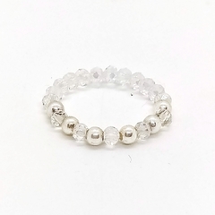 Anillo Pecas > Cristal #2 Transparente c/Cuentas De Plata #3