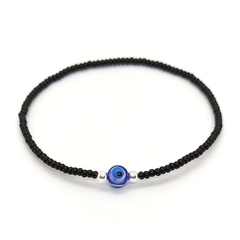Pulsera Paula > Mostacilla Checa Negro + Ojo Turco Azul